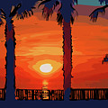 Ocean Sunset Between Two Palm Trees