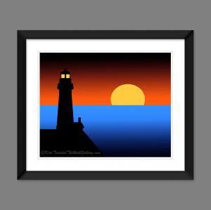 Lighthouse And Sailboat In Abstract Sunset