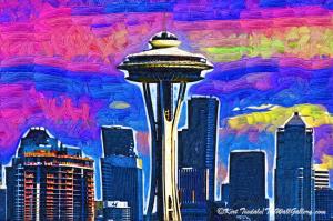 Colorful Sky With The Space Needle - Featured Art Prints
